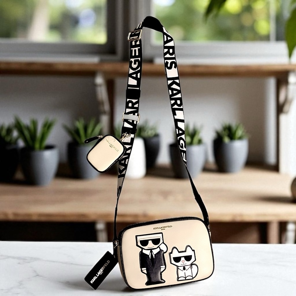 NEW Karl Lagerfeld Paris Maybelle Black & Fawn  Camera Crossbody Purse Set - Picture 15 of 16